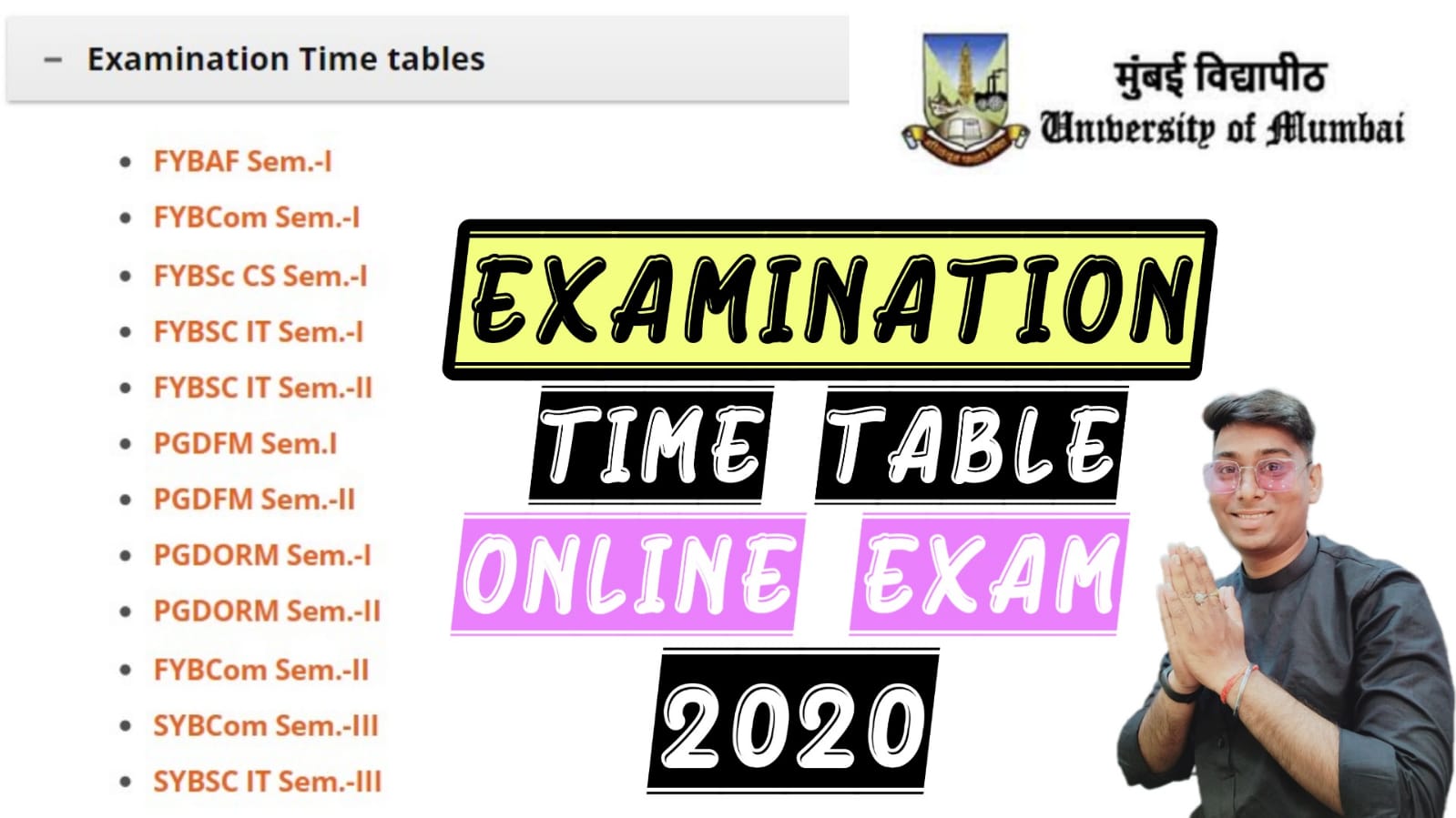 Mumbai University Notification For Examination Time tables